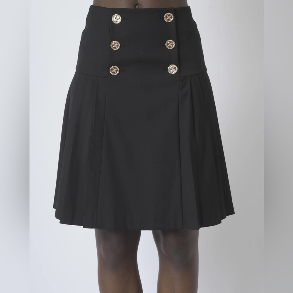Edward Achour Elegant Black Pleated Skirt with Button Accents
